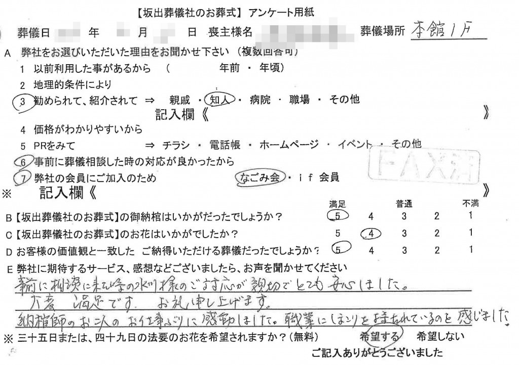 事前の相談に来たときのご対応が親切でとても安心しました。