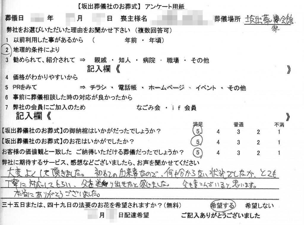 大変よくして頂きました。　坂出葬祭会館にて