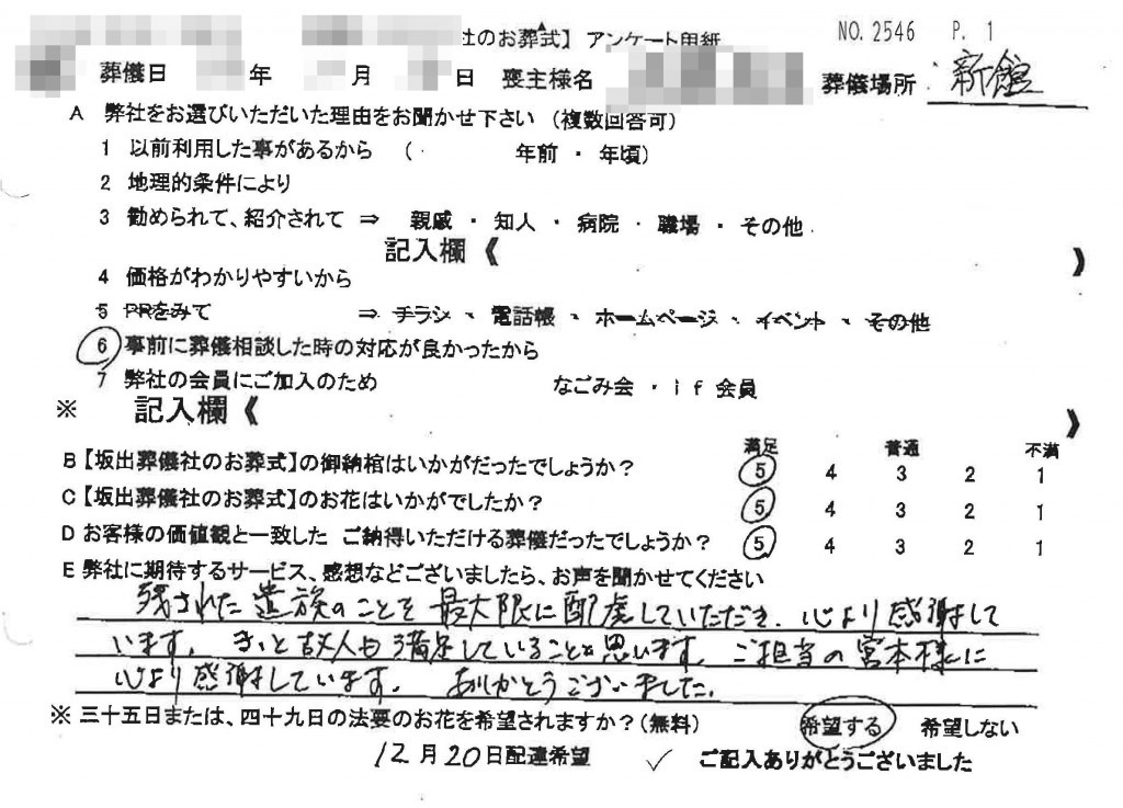残された遺族のことを最大限に配慮していただきました。