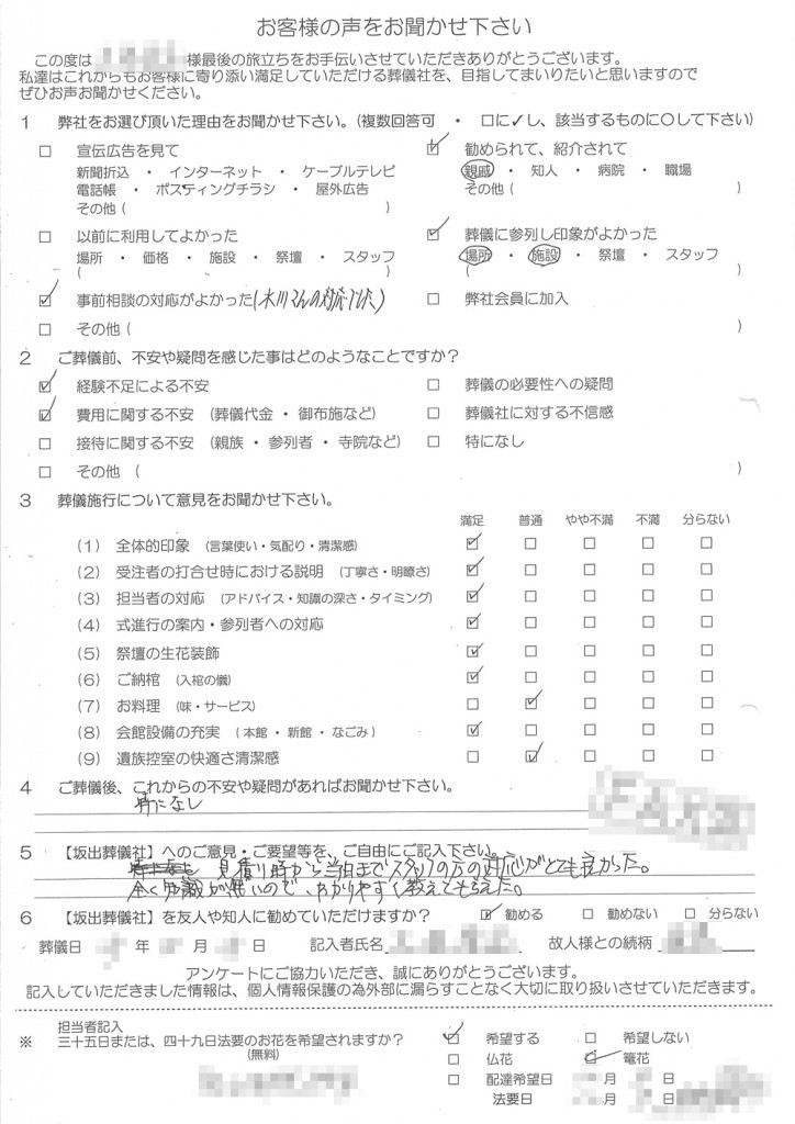 見積り時から当日までスタッフの方の対応がとても良かった。
